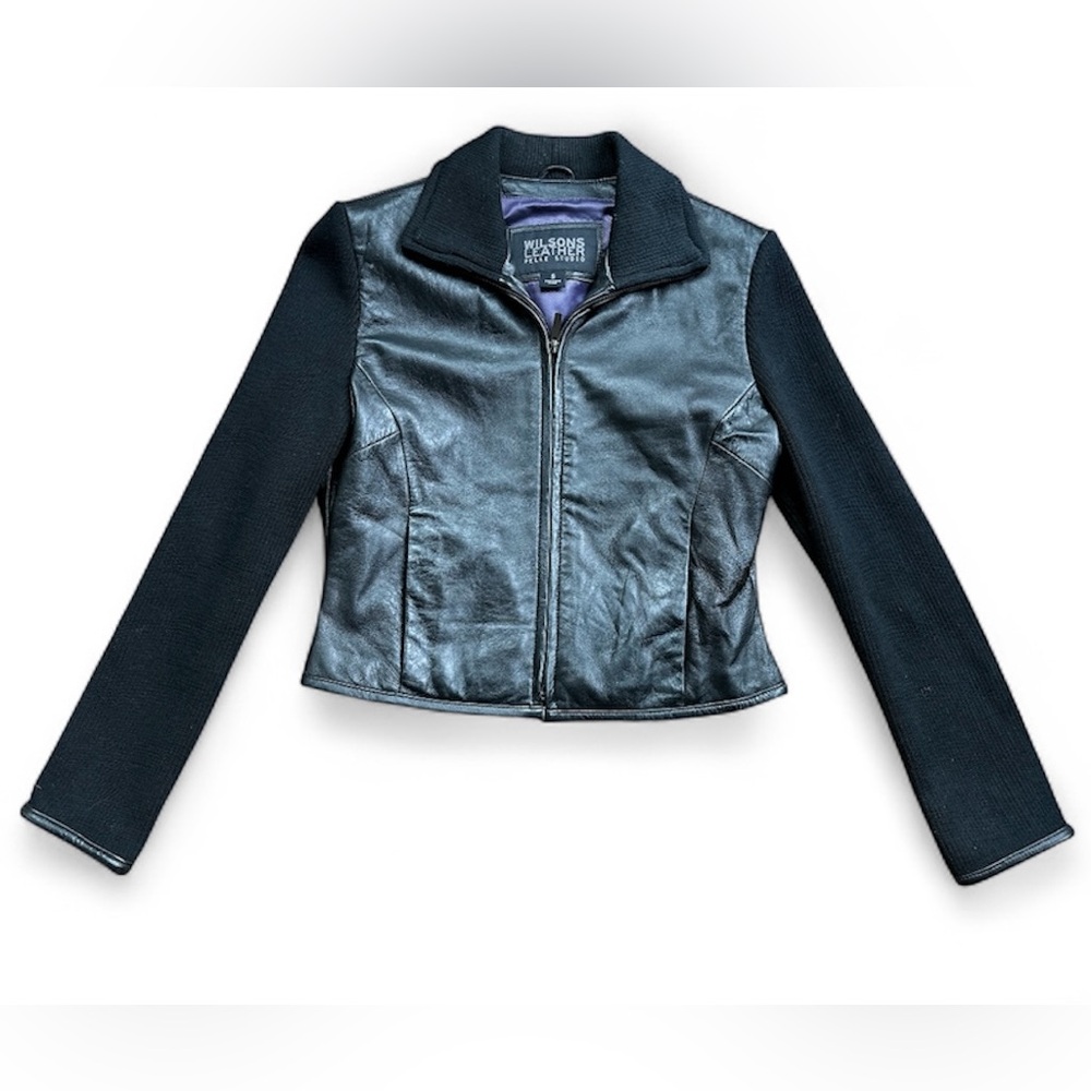 Wilson’s Leather Jacket Women’s Pelle Studio Mixed Media Bomber Y2K 90s SZ S